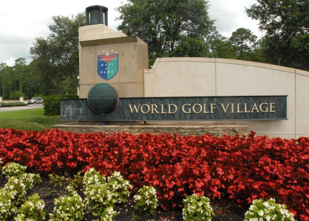 World Golf Village entrance sign in St. Johns County, Florida